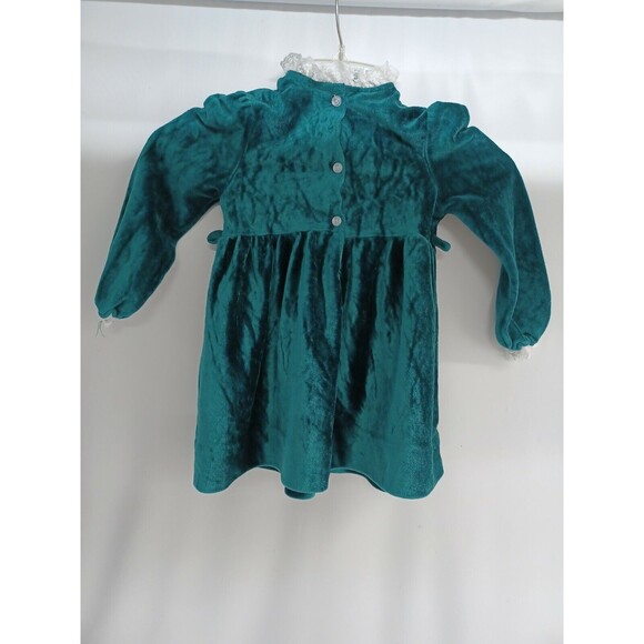 Vintage Precious Originals Girl Pinafore Long Sleeve Dress Green Lace Size 3T - Picture 3 of 8